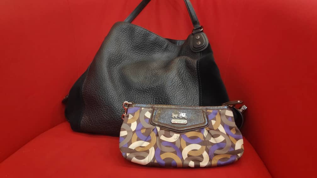 Coach Edie Mixed leather handbag & Coach Satin Wristlet Purse