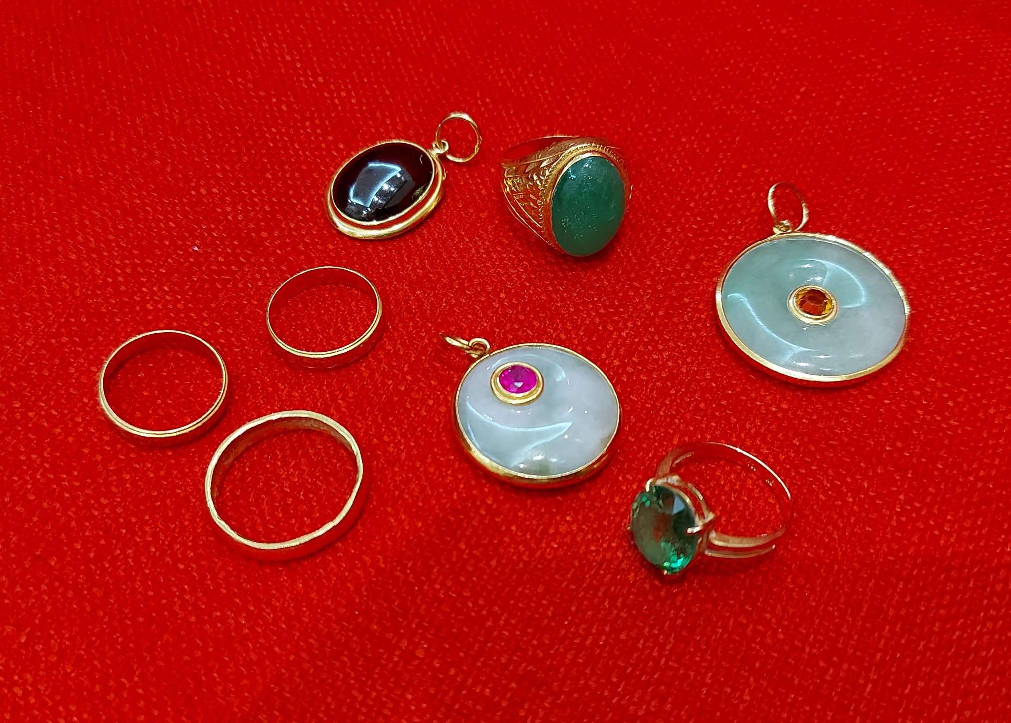 gold accessories with jade