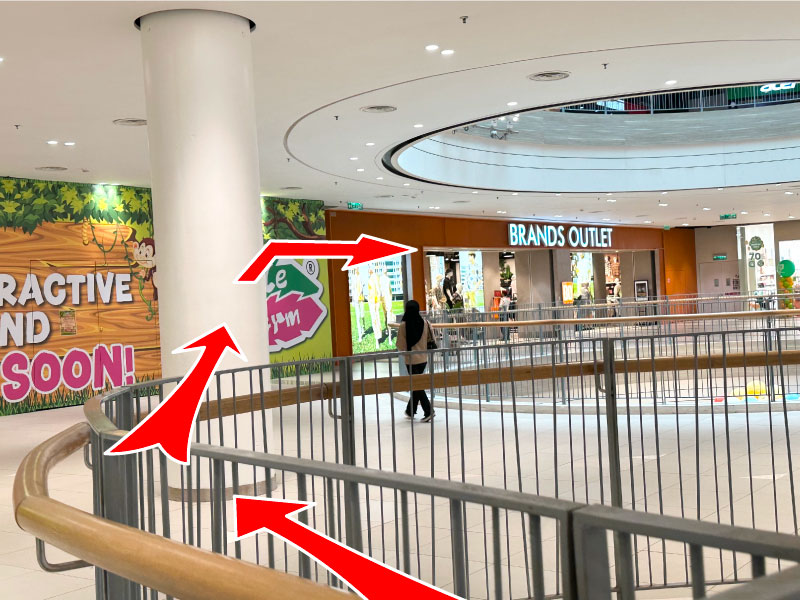 Once you reach 1st floor, you will see Brands Outlet on your left hand side, from here, make a U-turn.