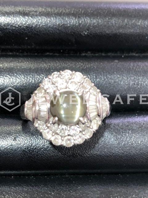 Platinum ring with melee diamond ＆ cat's eye